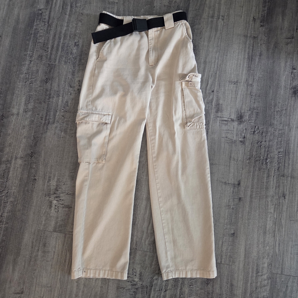 Aritzia TNA Tan High Waisted Utility Cargo Pants With Belt Small EUC